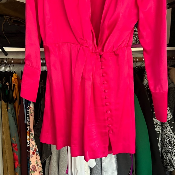 Zara hot pink satin effect button down long sleeve mini dress L - Picture 6 of 14